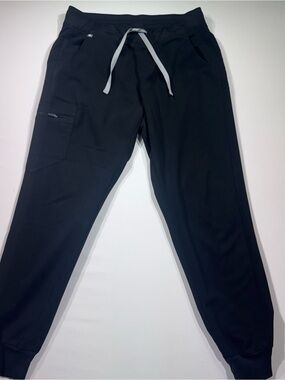 FIGS Zamora Jogger Scrub Pants, Black, Tapered Ankle Cuffs, Sz. M
